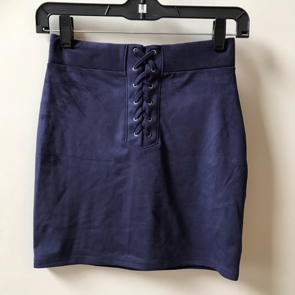 Forever 21 Dresses & Skirts - 3/$15 Forever21 Bodycon Navy Suede Lace-up Skirt